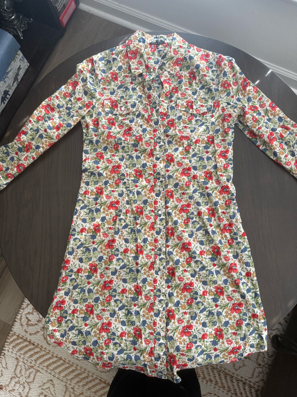 Theory Cream Floral dress with Red, Blue & Green Print